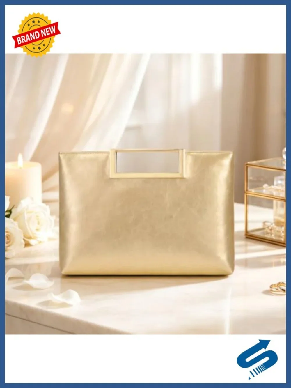 Faux Leather Evening Clutch with Detachable Chain & Top Handle